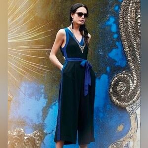 Anthropologie Elevenses Beca Blue Colorblock Wide Leg Jumpsuit Women's Size 2